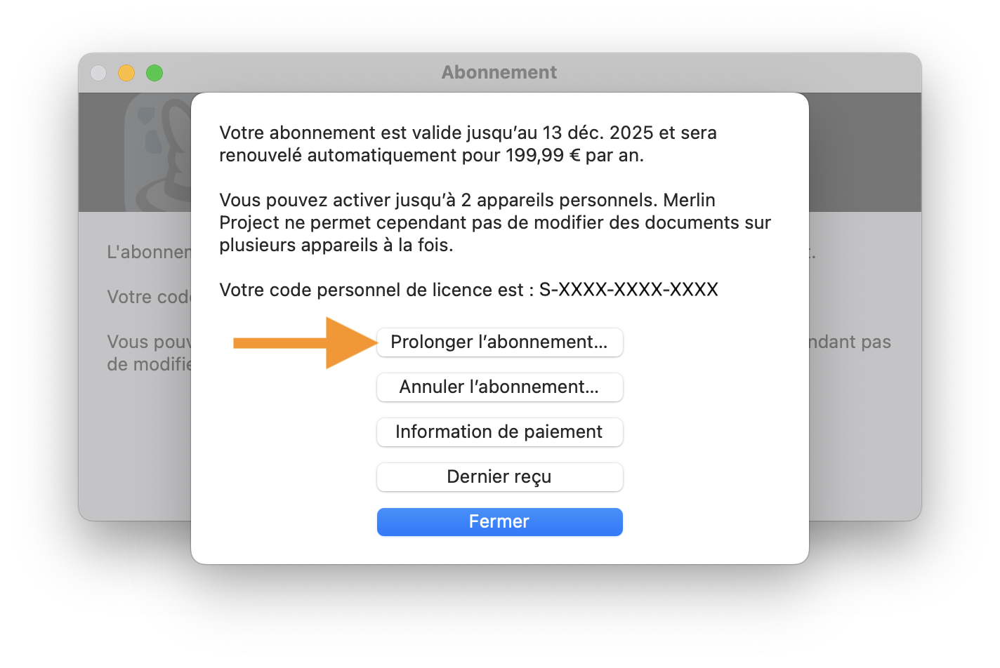 Prolonger l'abonnement