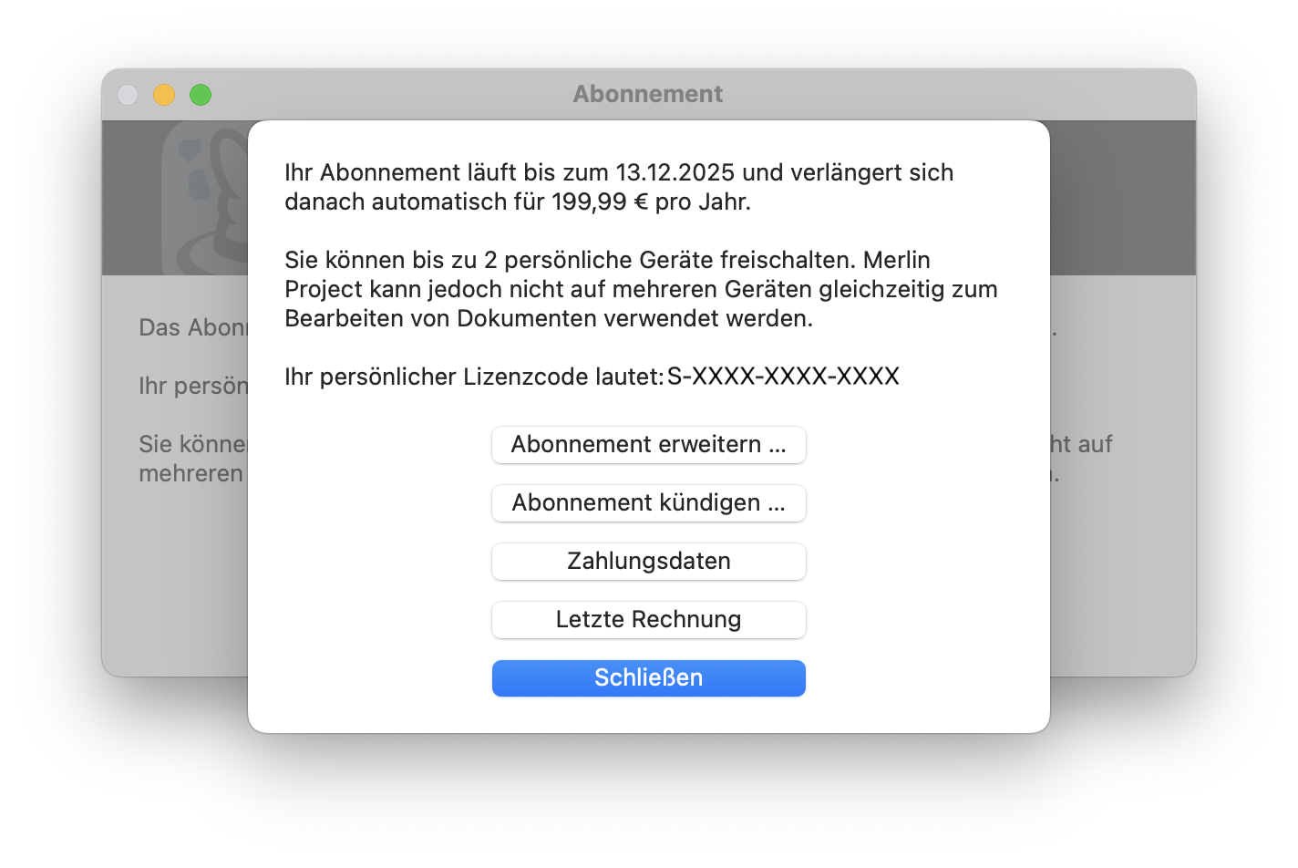 Aboverwaltung in Merlin Project