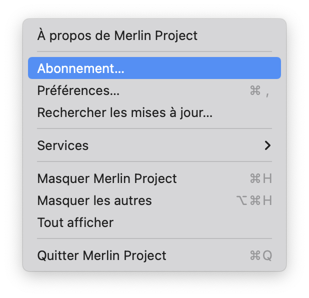 Gérer l'abonnement dans Merlin Project Gérer l'abonnement dans Merlin Project