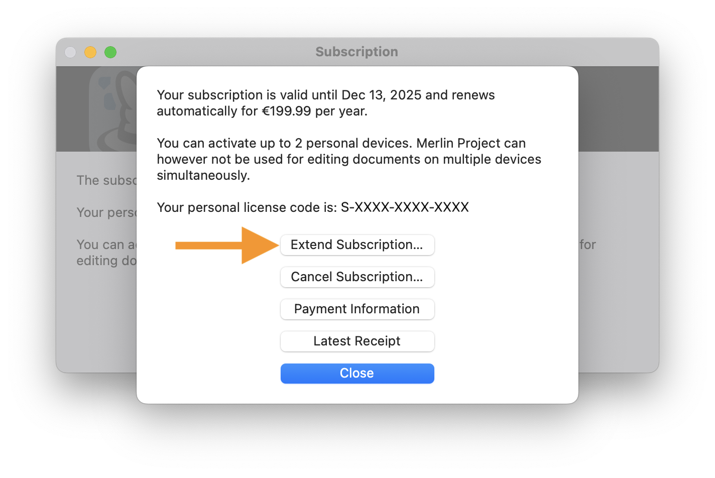 Merlin Project Extend Subscription