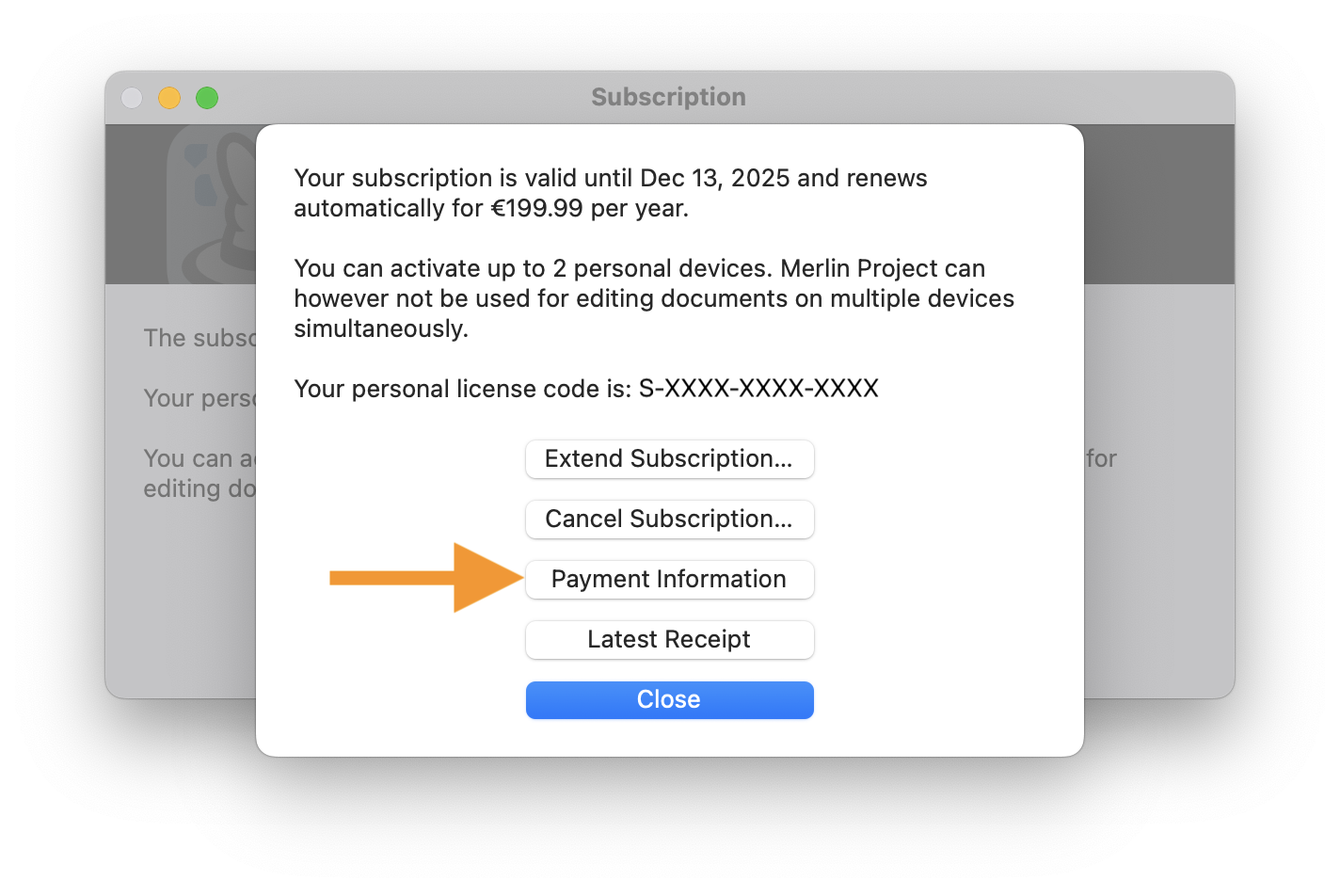 Update payment information