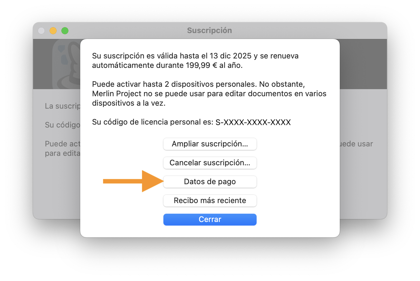 Actualizar la información de pago