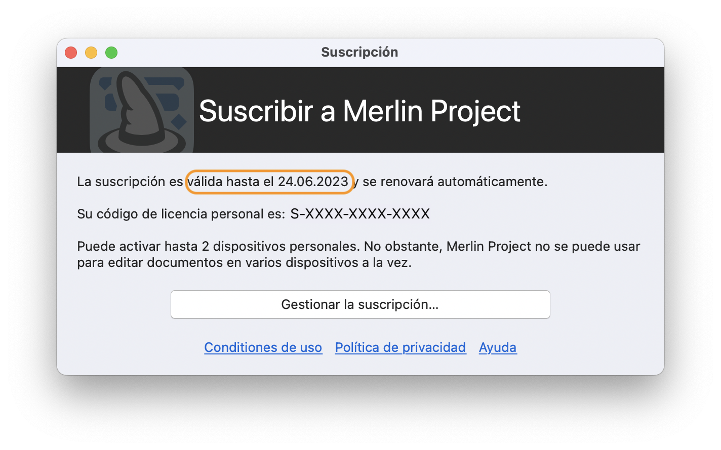 Validez de la suscripción en Merlin Project Validez de la suscripción en Merlin Project