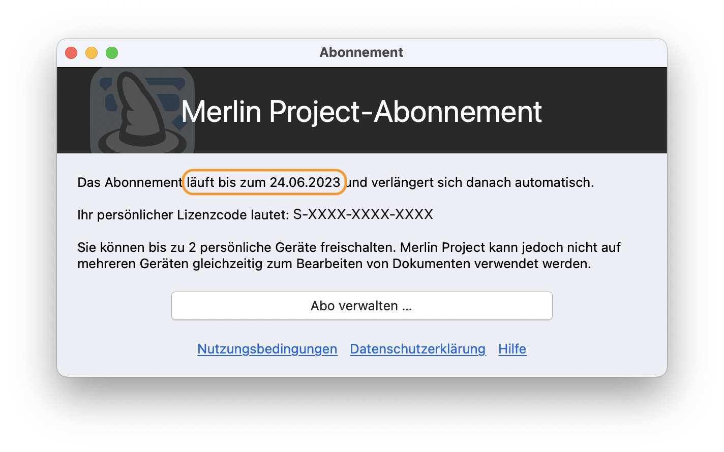 Abogültigkeit in Merlin Project