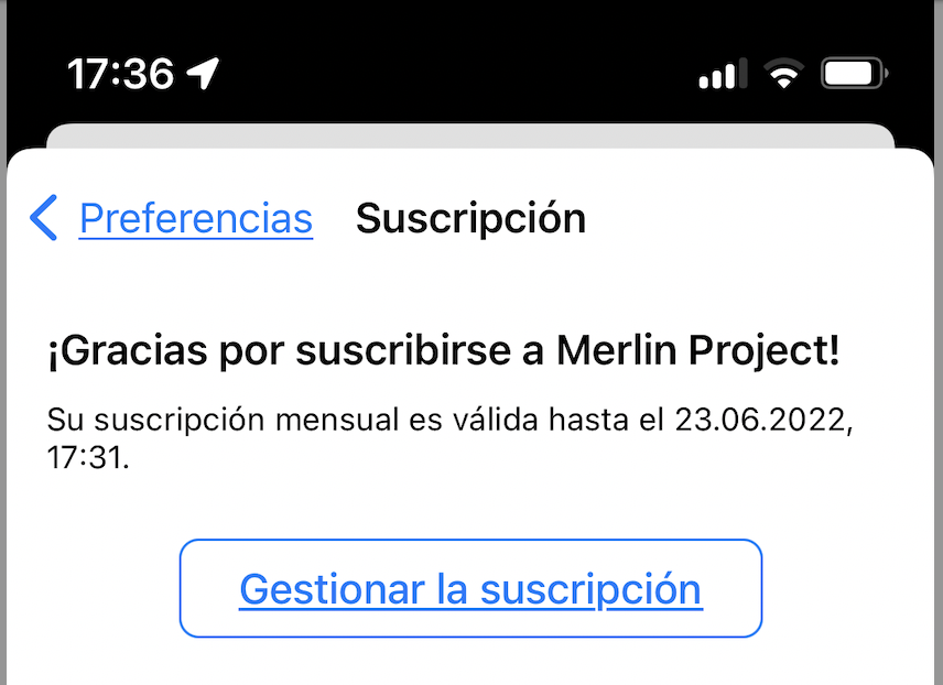 Validez de la suscripción en Merlin Project en iOS