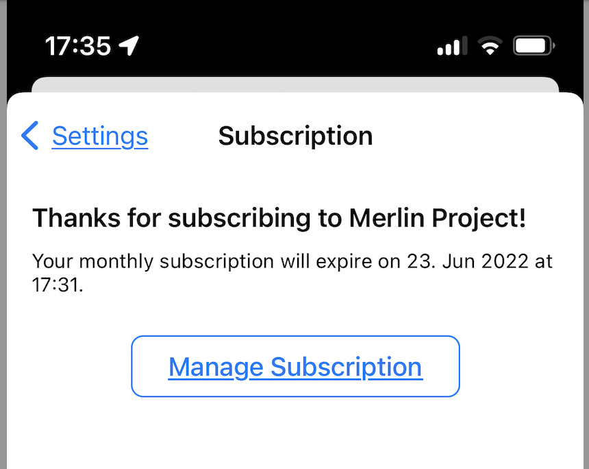 Subscription validity in Merlin Project on iOS