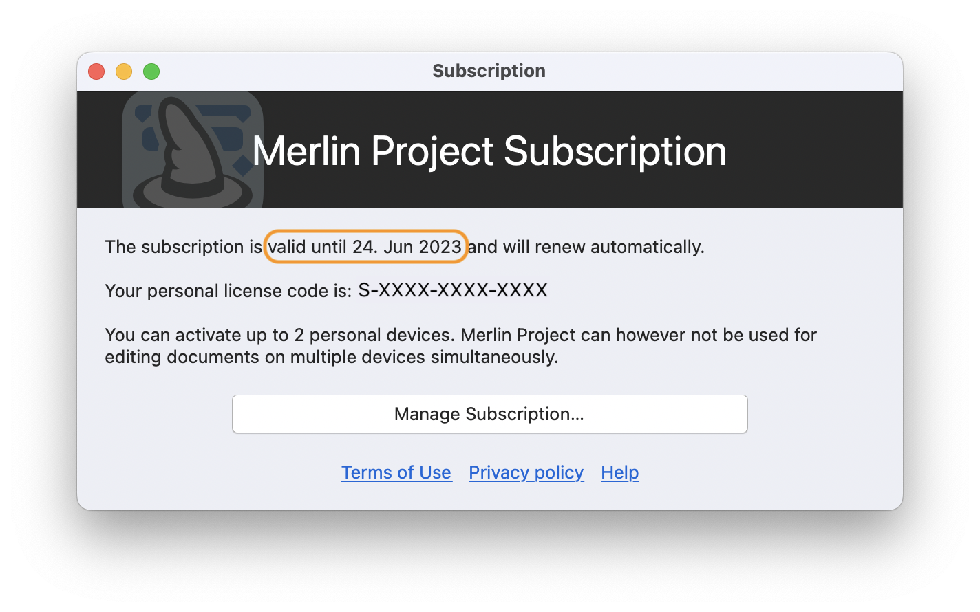 Subscription validity in Merlin Project