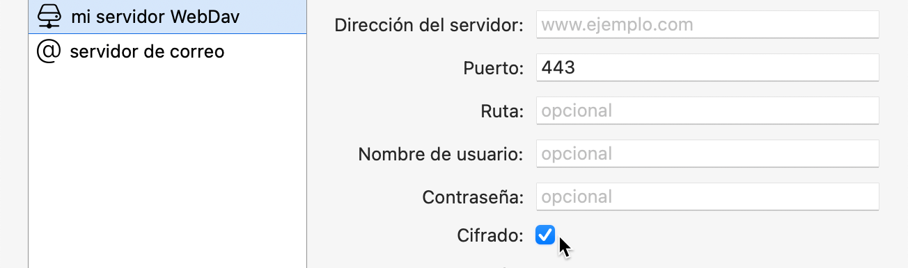 cuenta WebDAV con la cifrado