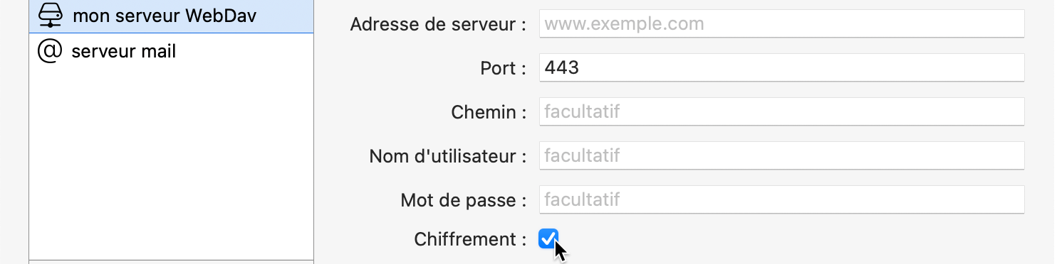 compte WebDAV avec chiffrement
