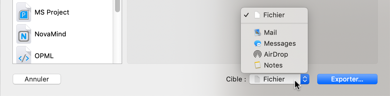Exportation -> Calendrier : Cible