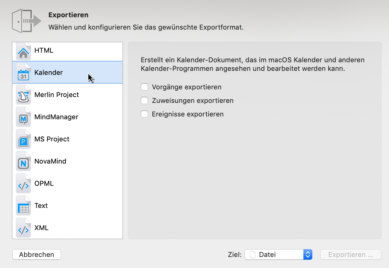 Kalender exportieren
