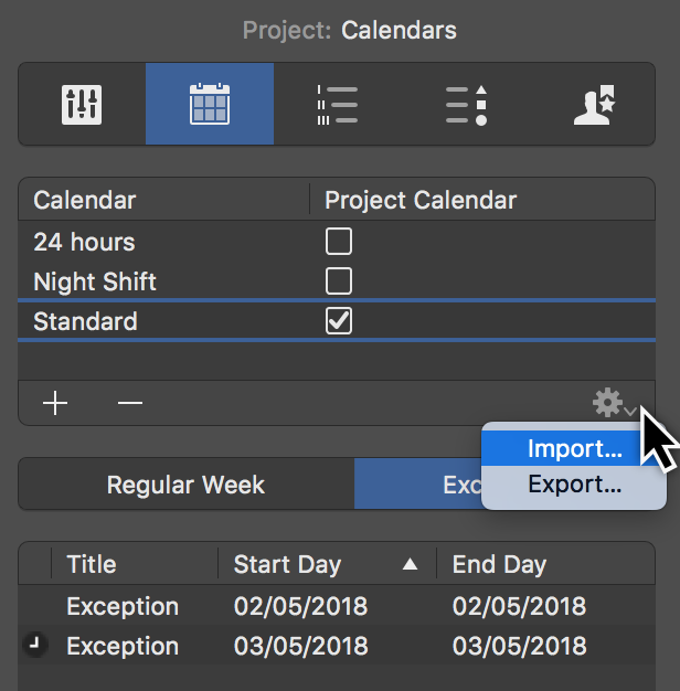 Import Calendar Exceptions