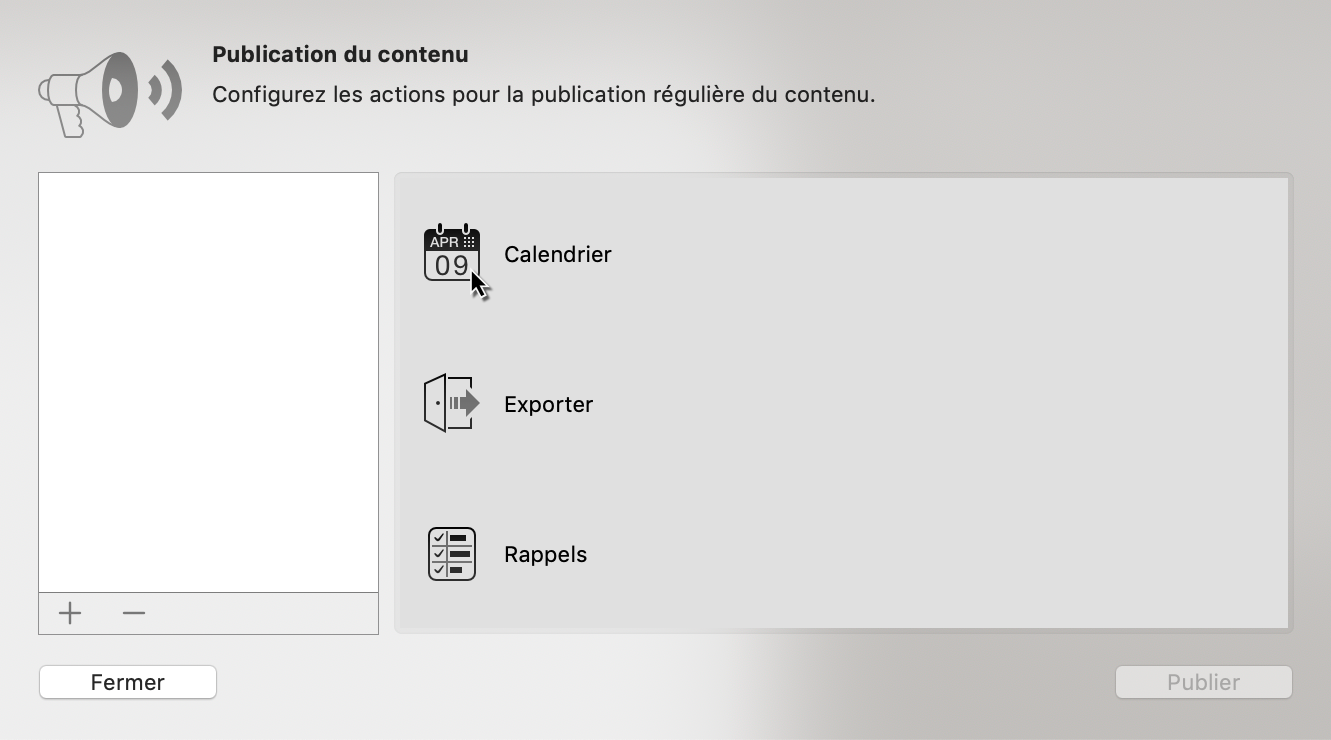 Publier -> Calendrier