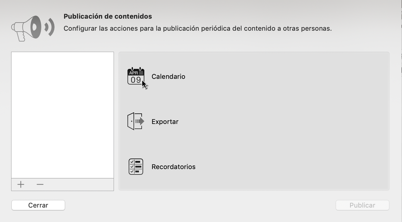 Publicar -> Calendario