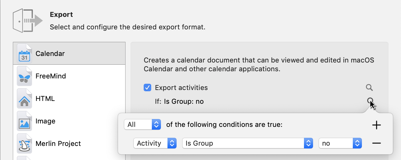 Export -> Calendar: Filter Items