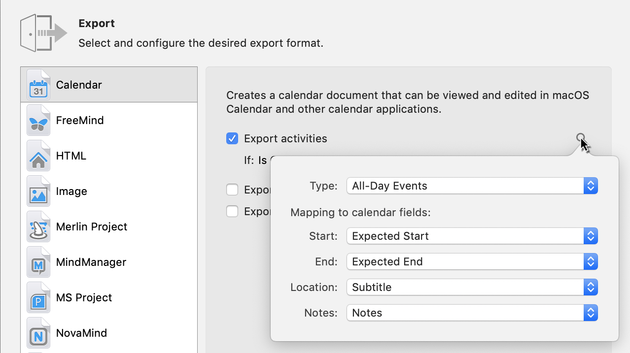 Export -> Calendar: Check And Reassign Fields