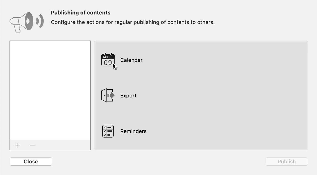 Publish -> Calendar