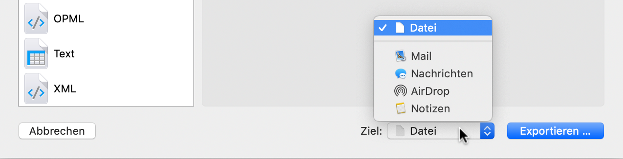 Export -> Kalender: Ziel Export -> Kalender: Ziel