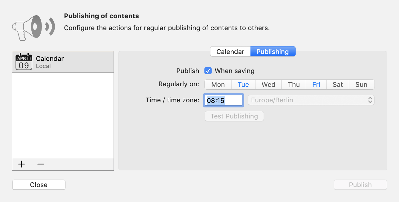 Publish -> Calendar: Defining When Action Is Triggered