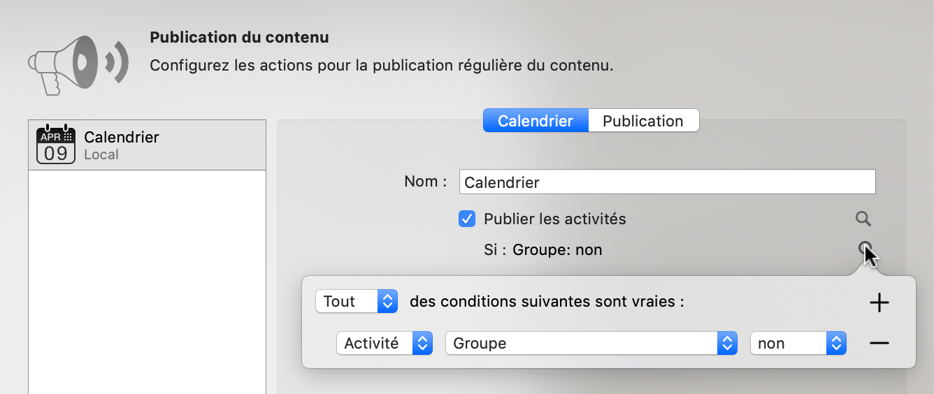 Publier -> Calendrier : filtrer les éléments Publier -> Calendrier : filtrer les éléments