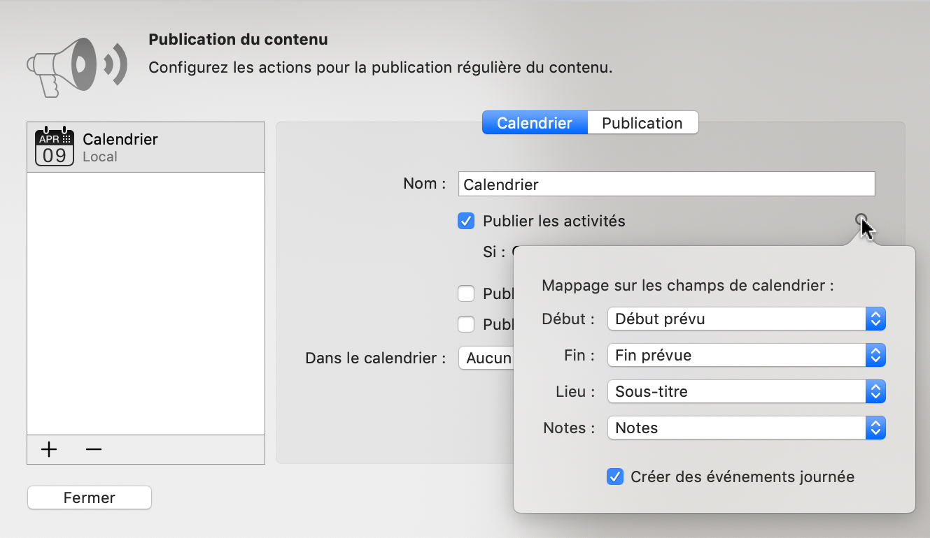 Publier -> Calendrier : vérifier et réaffecter les champs Publier -> Calendrier : vérifier et réaffecter les champs