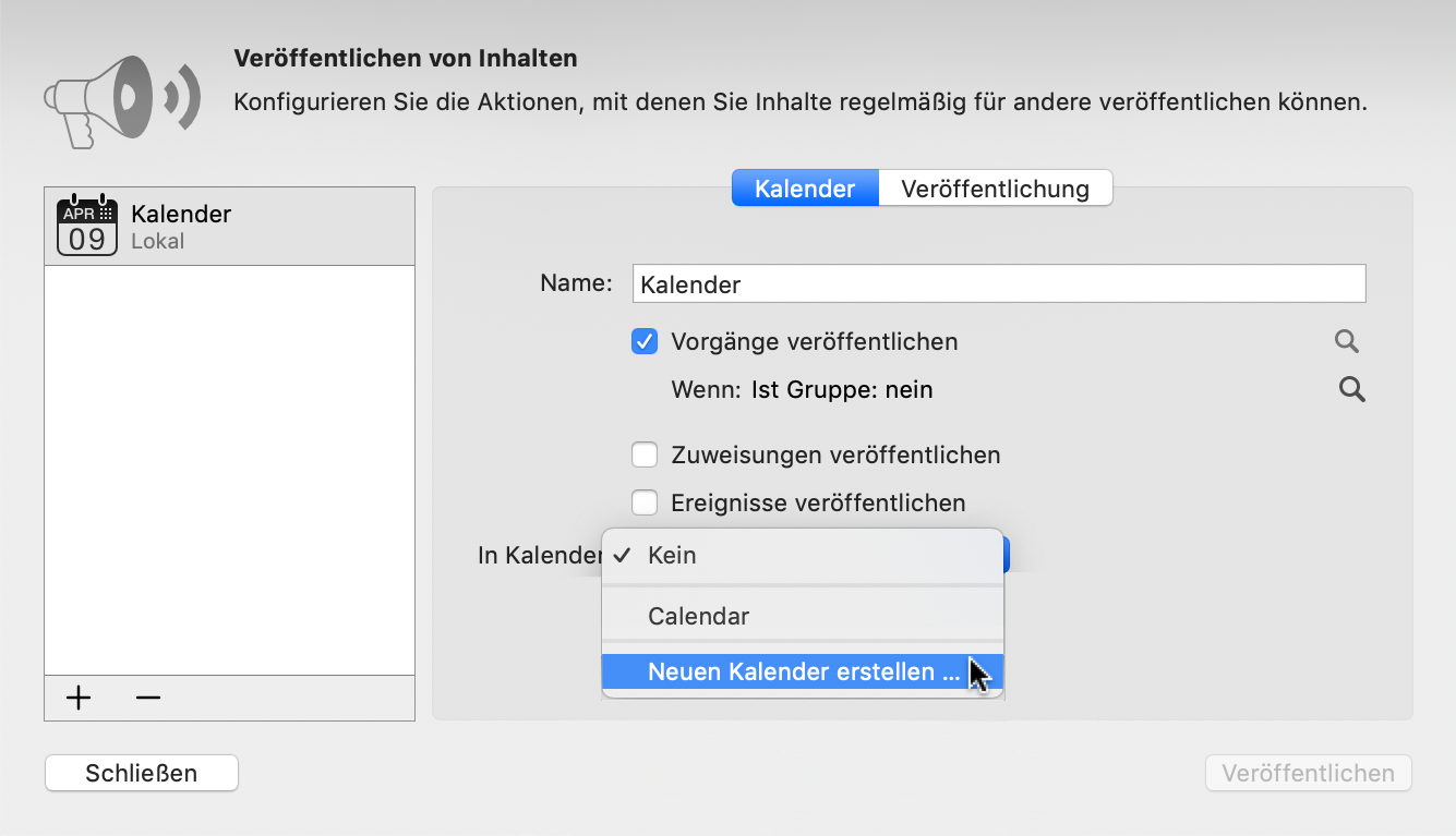 Veröffentlichen -> Kalender: In Kalender