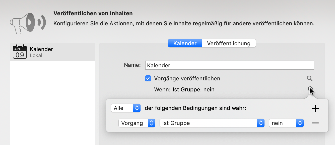 Veröffentlichen -> Kalender: Einträge filtern