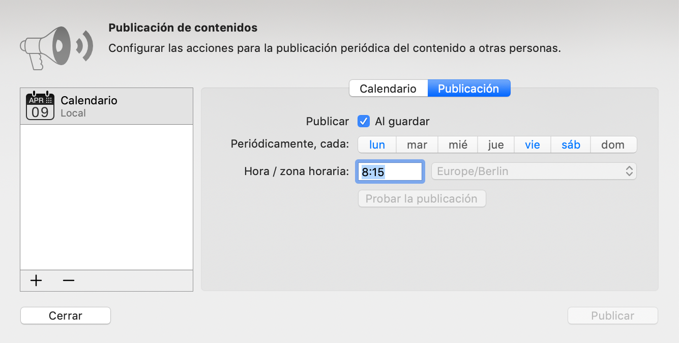 Publicar -> Calendario: Definir cuándo se desencadena la acción