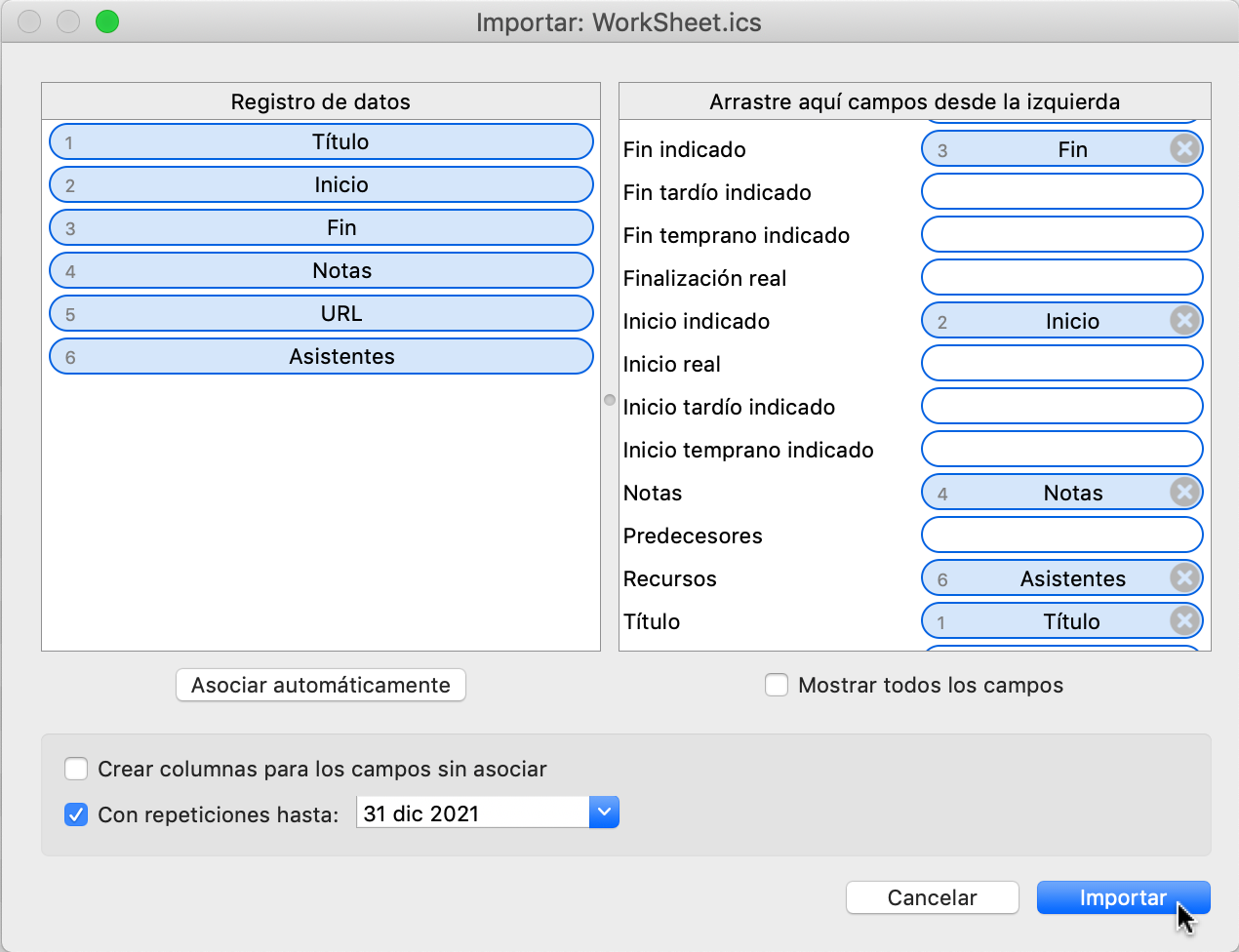 Importar Actividades