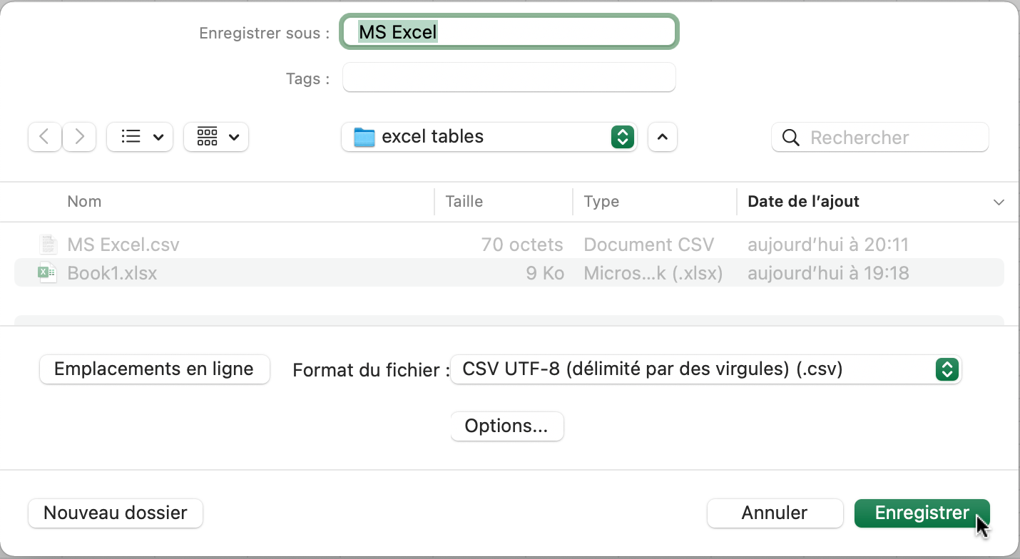 Choisir le format du fichier Choisir le format du fichier