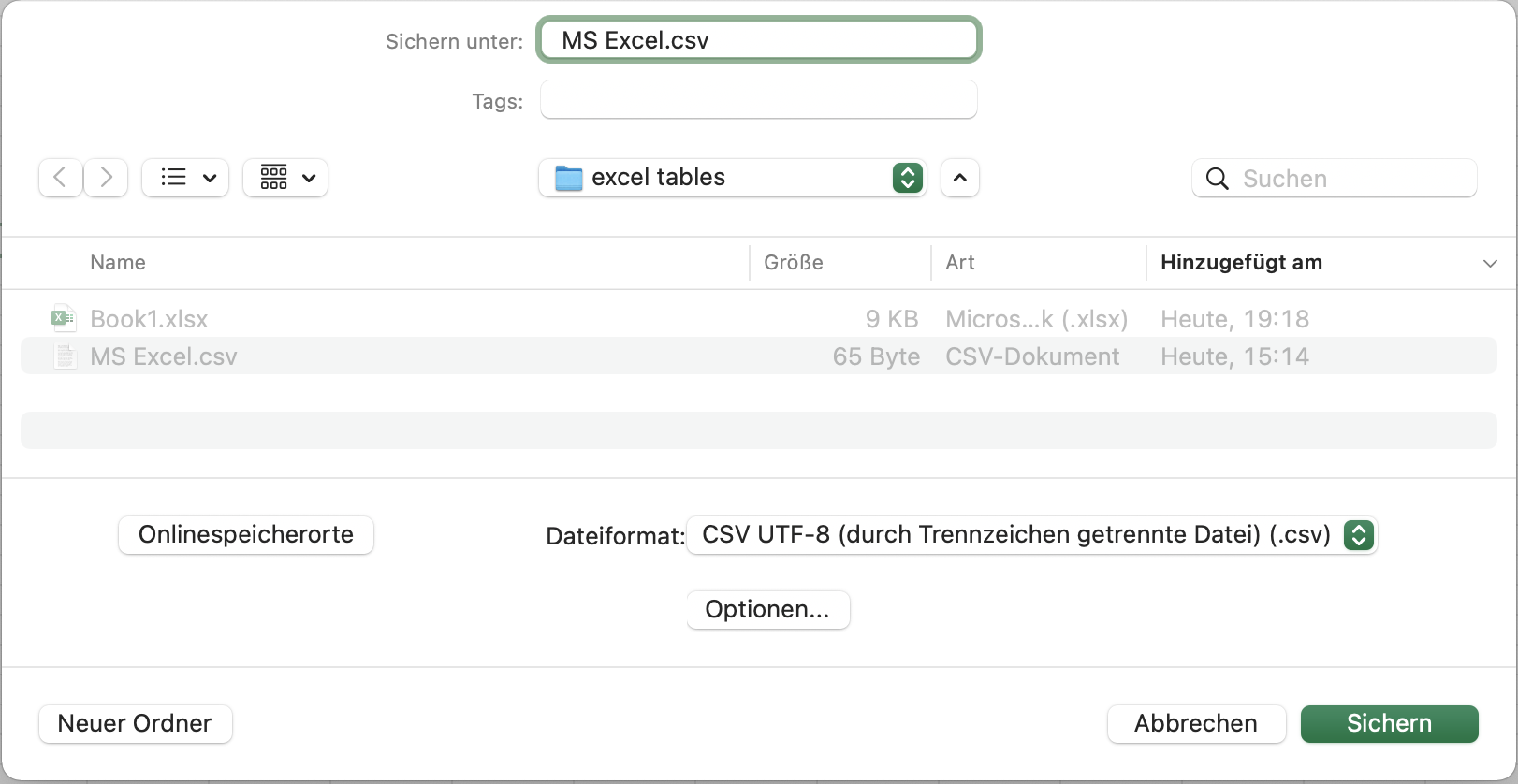 Dateiformat wählen