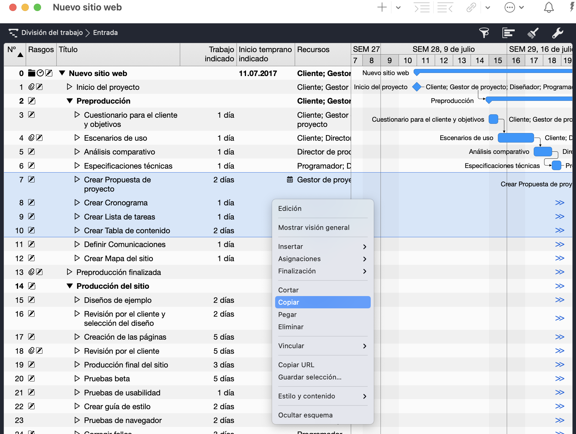 Copiar actividades en el portapapeles