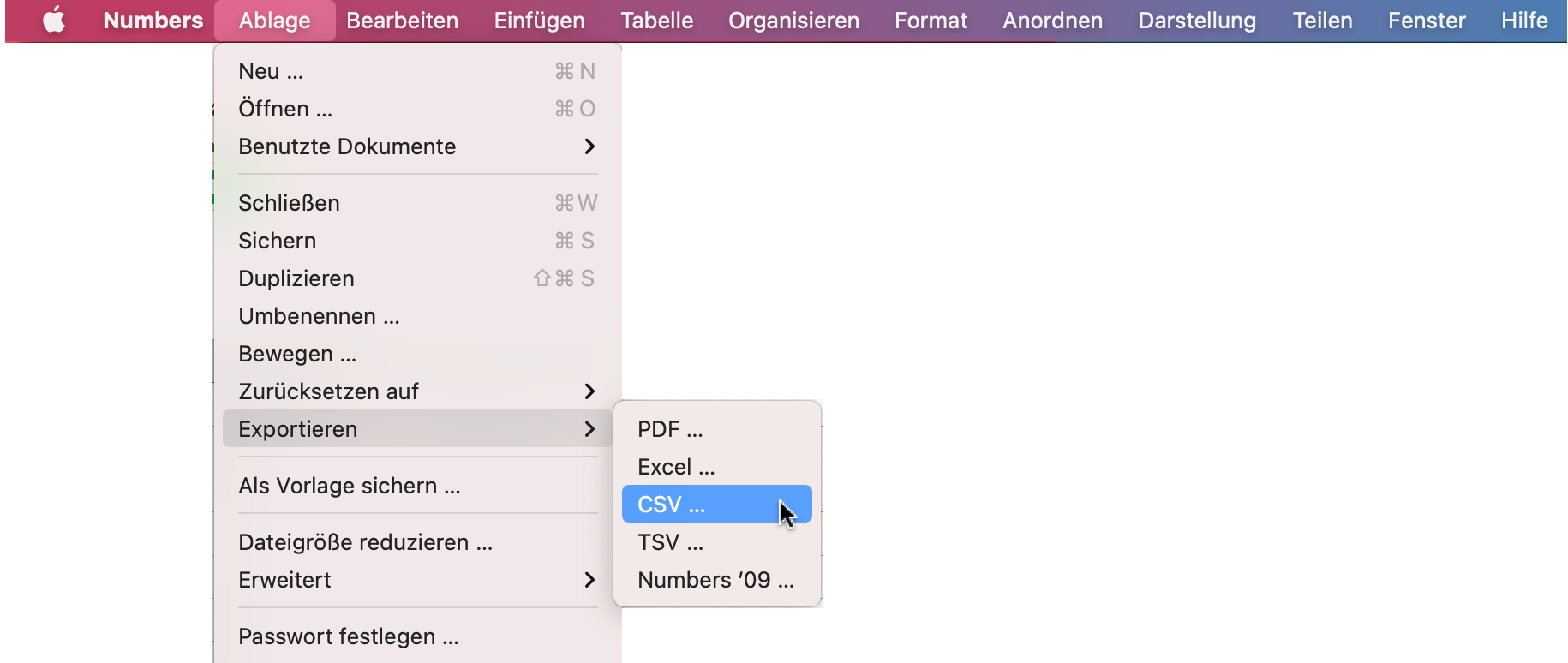 Exportieren CSV …