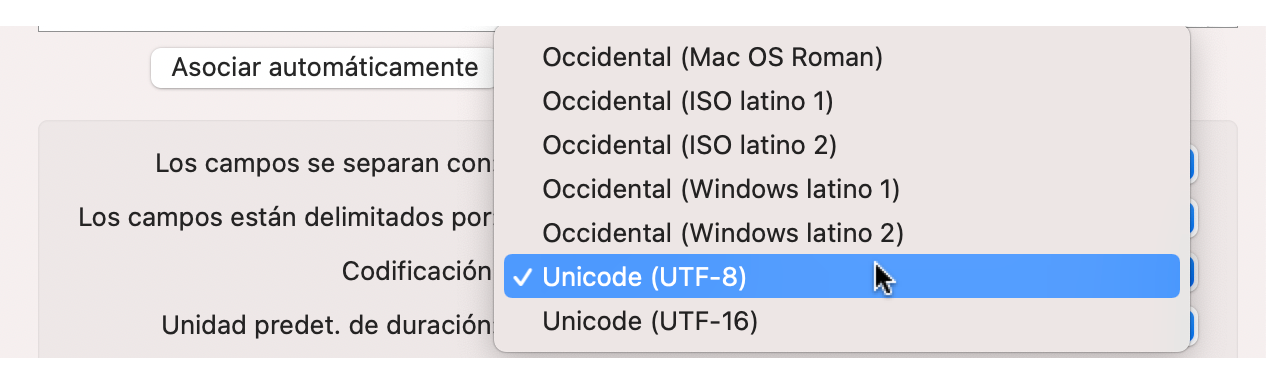 Elegir la codificación