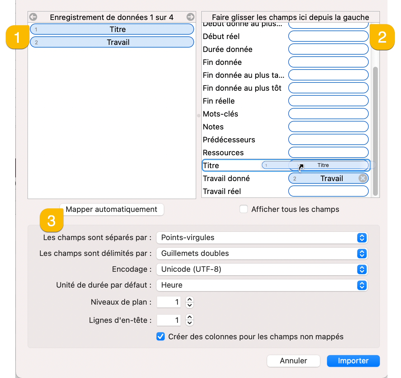 Importation CSV dans Merlin Project
