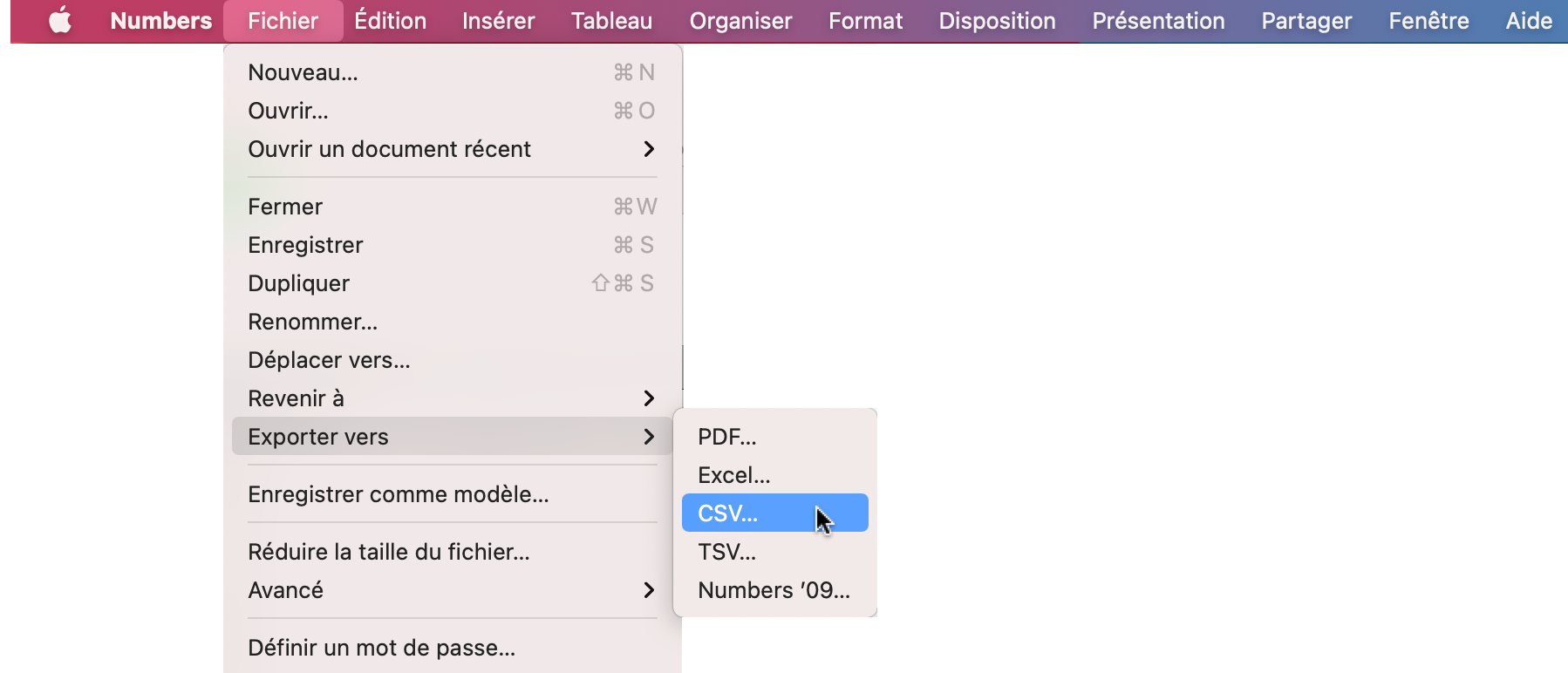 Exporter vers CSV …