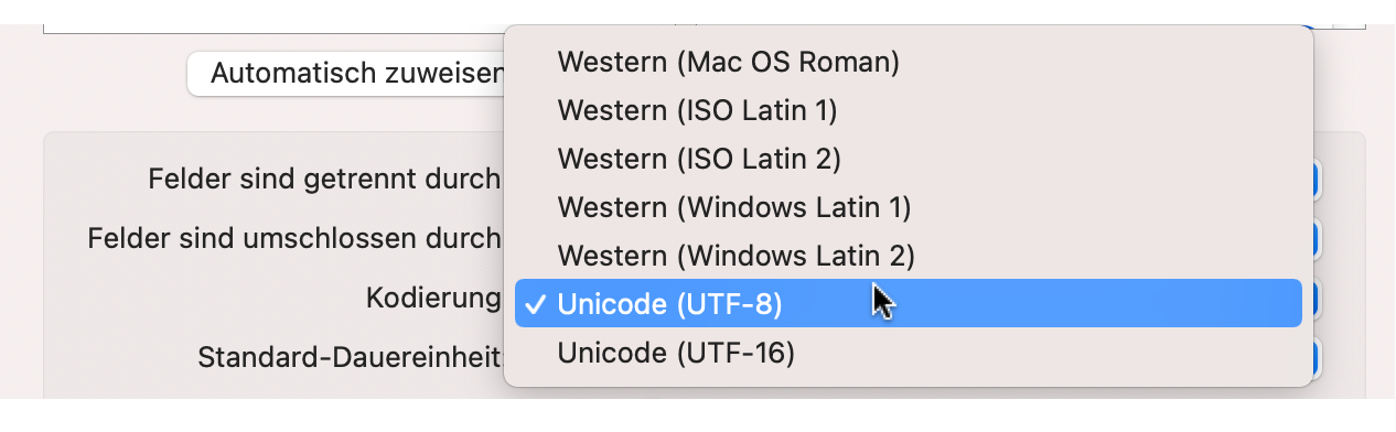 Kodierung auswählen
