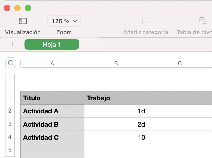 Hoja de Numbers
