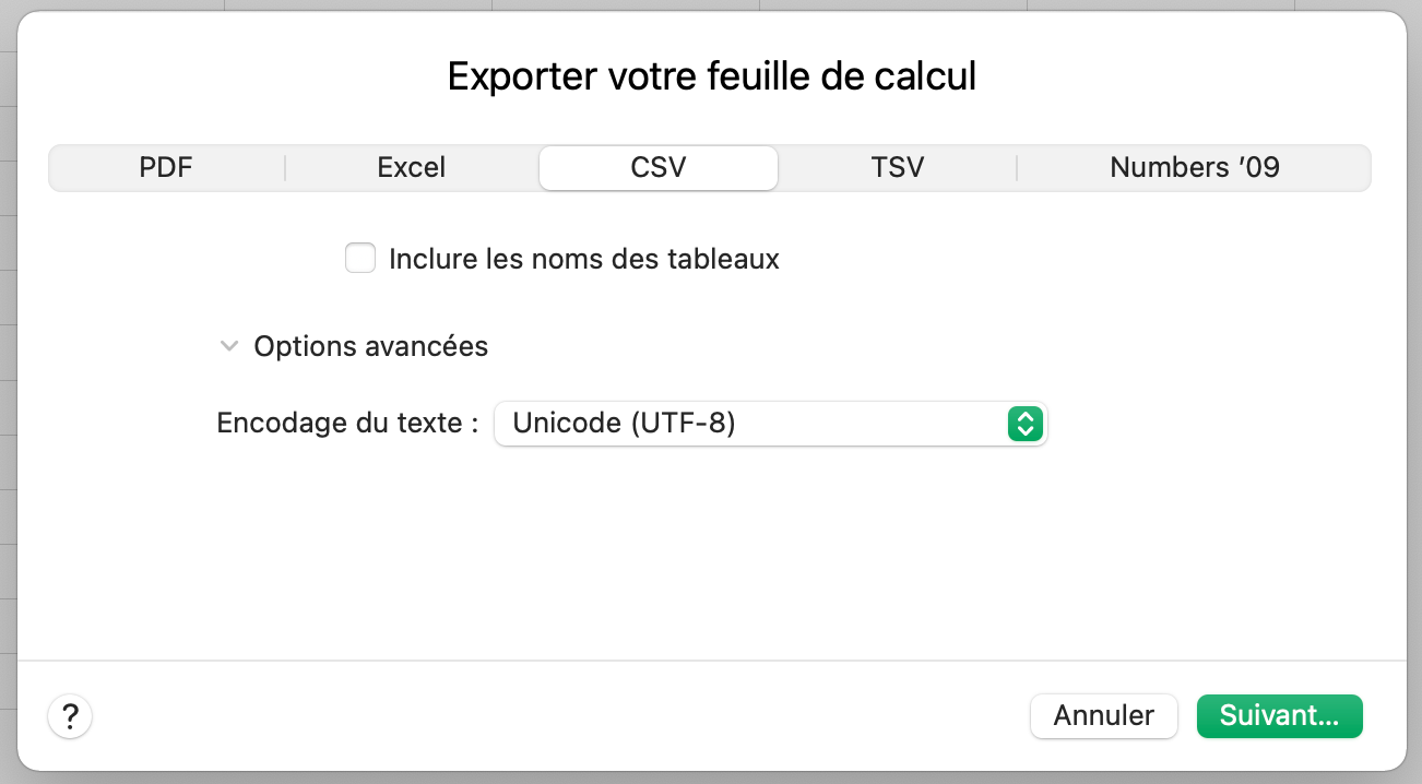 Choisir le encodage du fichier