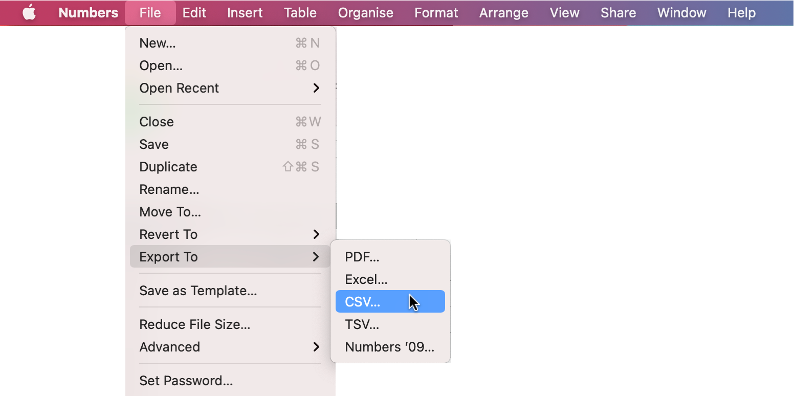 导出 CSV …