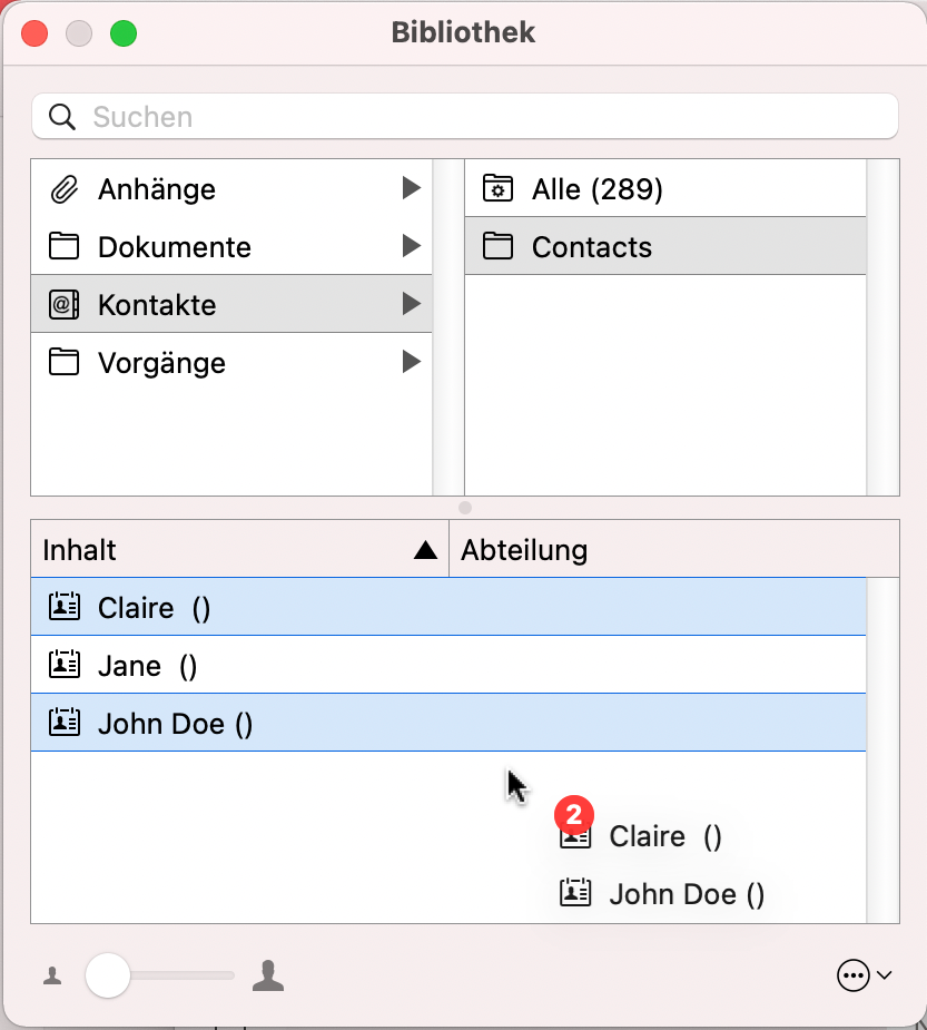 Wählen und ziehen Sie die Kontakte auf Merlin Project Elemente oder in einer Ressourcen-Ansicht.