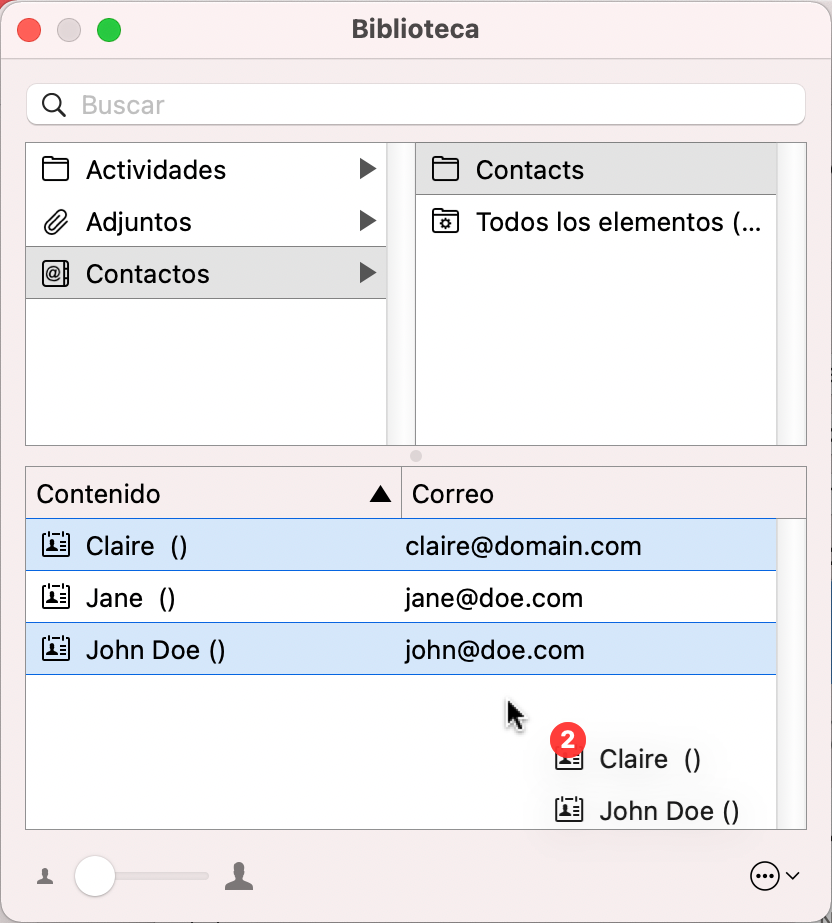 Seleccione y arrastre 
sobre elementos del Merlin Project o una vista de Recursos.
