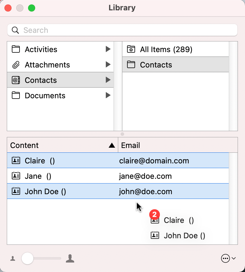 Select and drag 
onto Merlin Project items or a Resources view.
