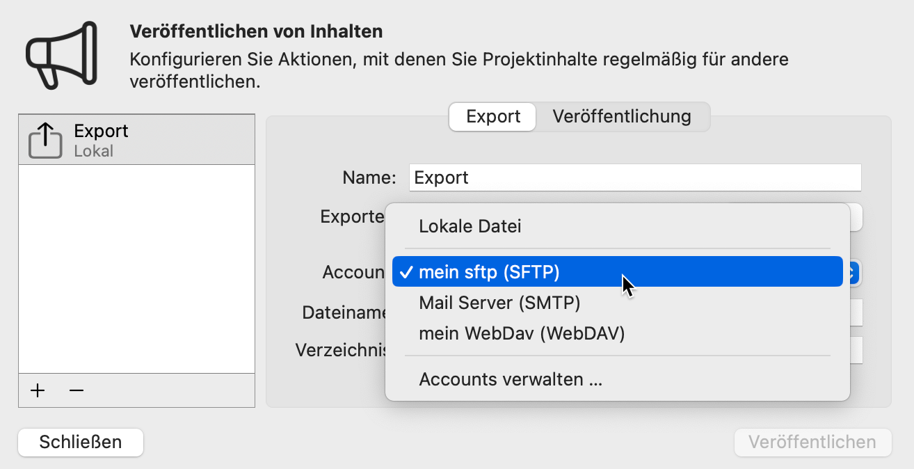 Veröffentlichen und automatisch hochladen
