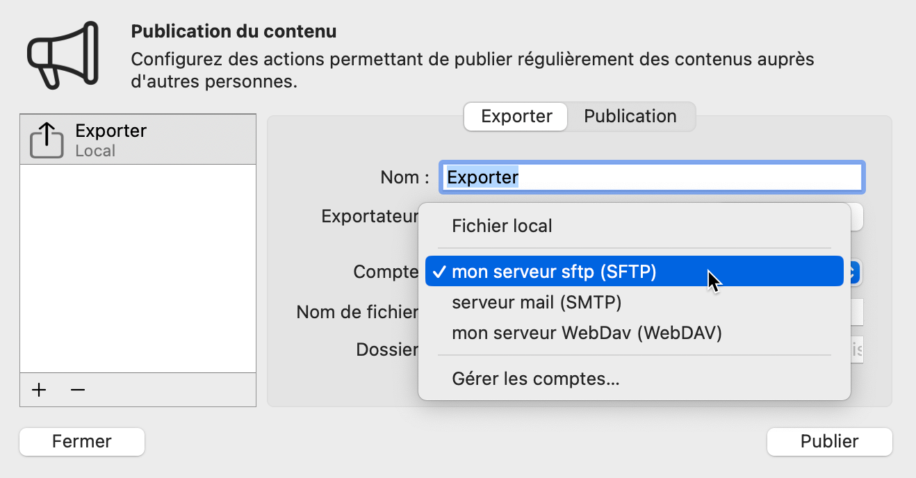 Publication et téléchargement automatique Publication et téléchargement automatique