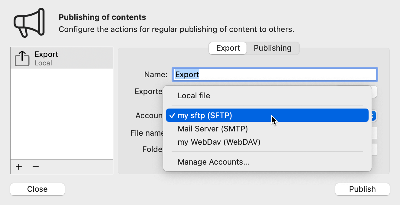 Publish and automatic upload