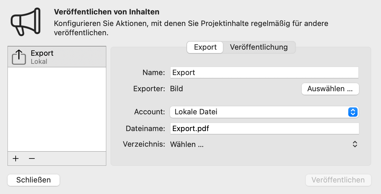 Für den Export veröffentlichen Für den Export veröffentlichen