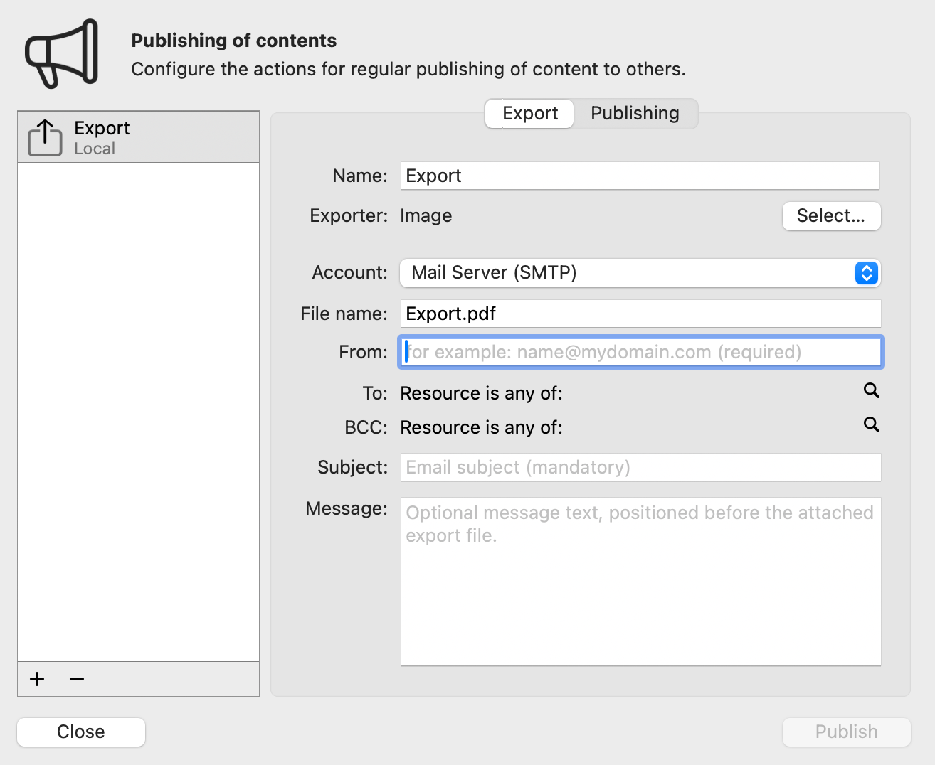 Configure - Publish and automatic email sending