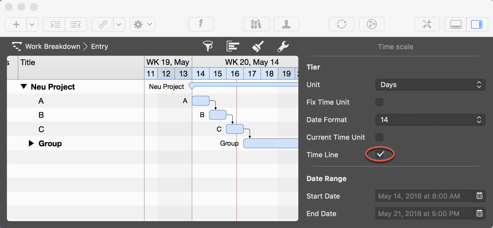 Show timeline in the time scale