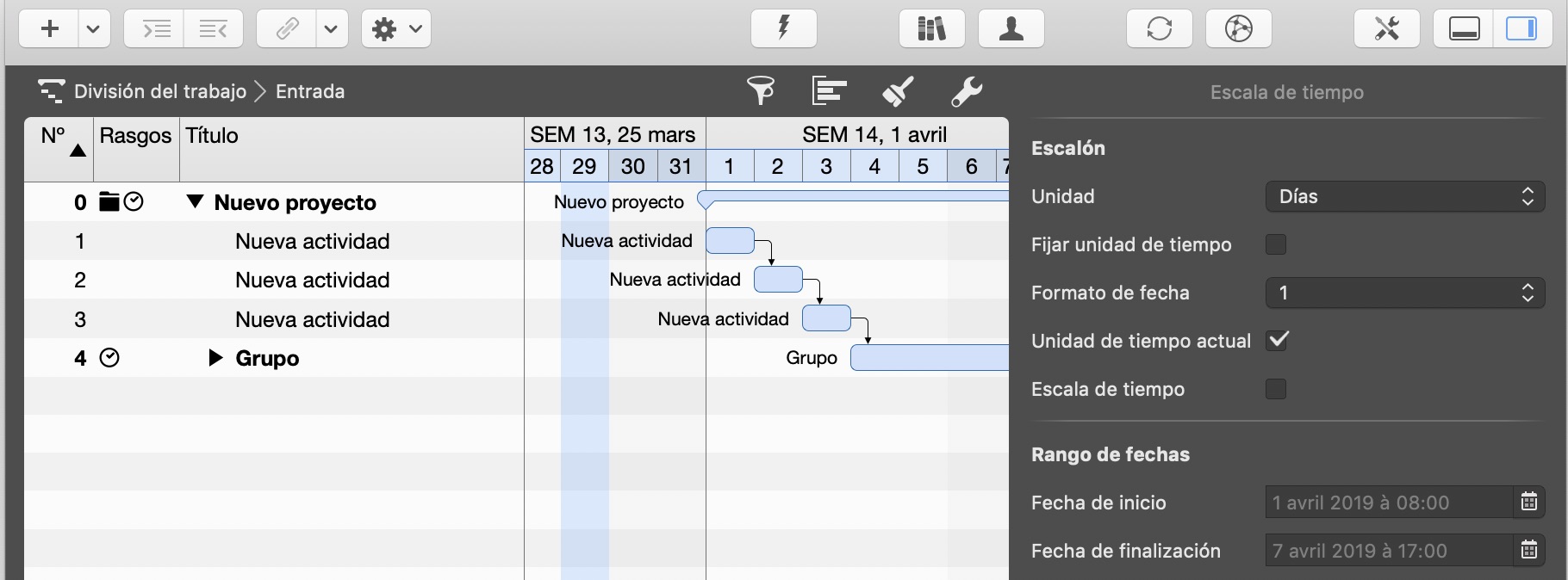 Visualizar la unidad actual de la escala de tiempos Visualizar la unidad actual de la escala de tiempos